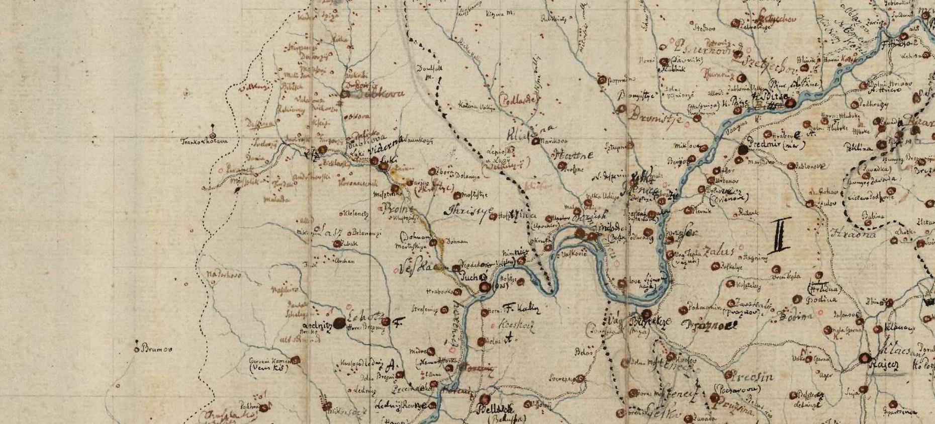 Mapa okolia Púchova z roku 1799