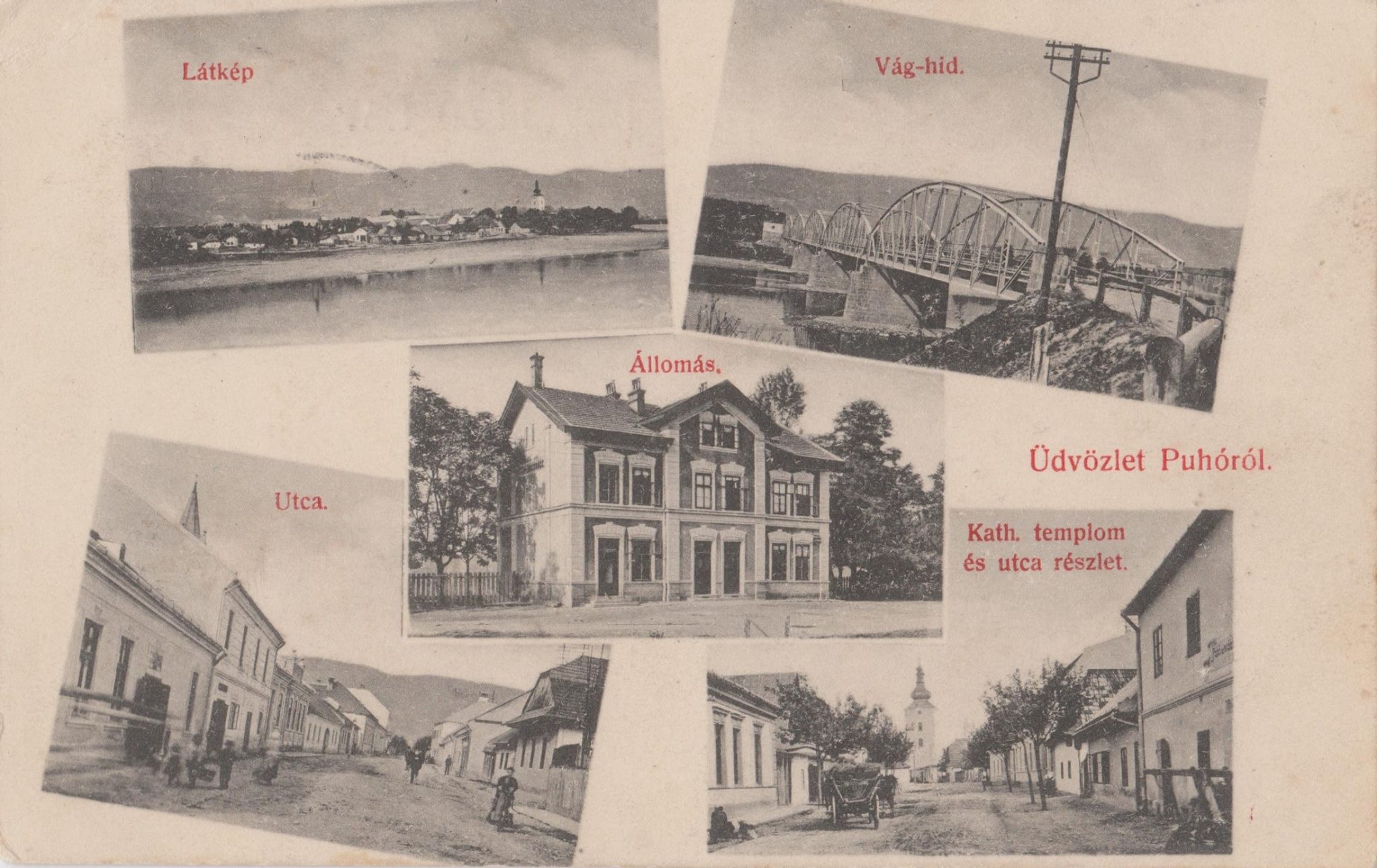 Posielame pohľadnicu z Púchova zo začiatku 20. storočia. Vtedajší Púchov reprezentoval vo svete panoramatický pohľad na mesto, pomerne nový a architektonicky zaujímavý most cez Váh z r. 1891, pôvodná budova železničnej stanice z r. 1883, a 2 najslávnejšie ulice v meste: vľavo Moravská a vpravo Námestie. Táto pohľadnica bola poslaná 1. júna 1910 Maďarskou kráľovskou poštou pani Hermíne Ostmannovej do západorakúskeho mesta Dornbirn.