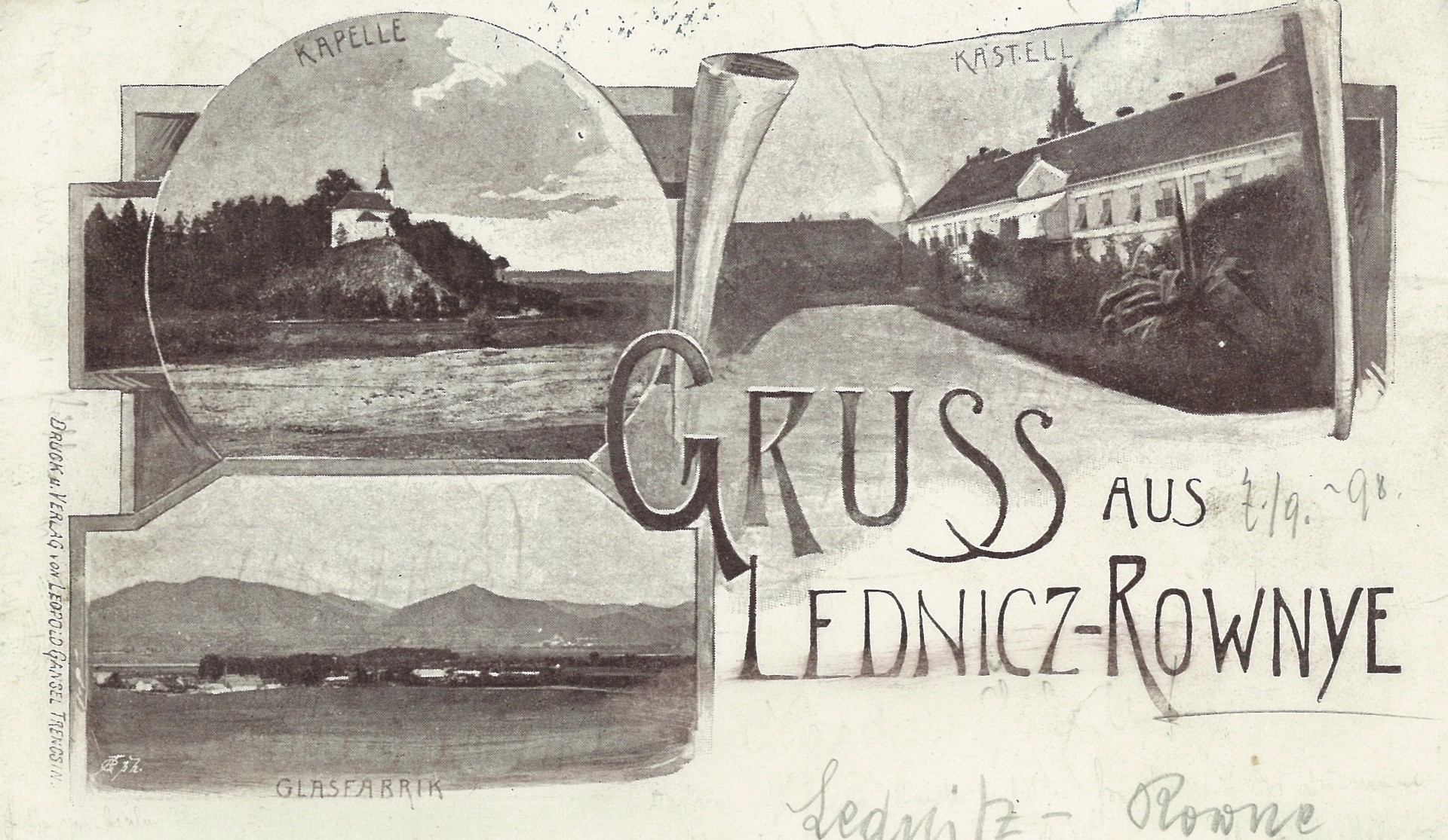 Pohľadnica z Lednických Rovni z roku 1898