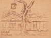 Kresba salaša pri Púchove na drevenej pohľadnici
