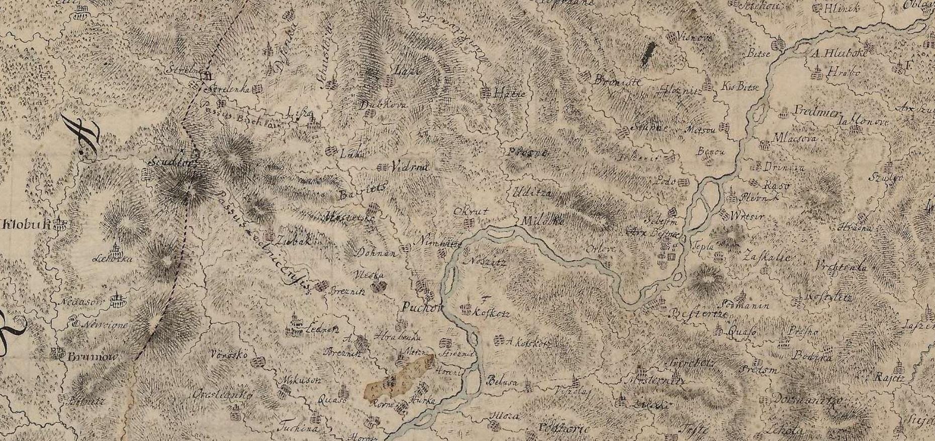 Výsek dnešného púchovského okresu a okolia z mapy Trenčianskej stolice Samuela Mikovínyiho, ktorú vytvoril v roku 1760. Na tvorbe tejto mapy sa podieľal i Ján Turzo z Nosíc