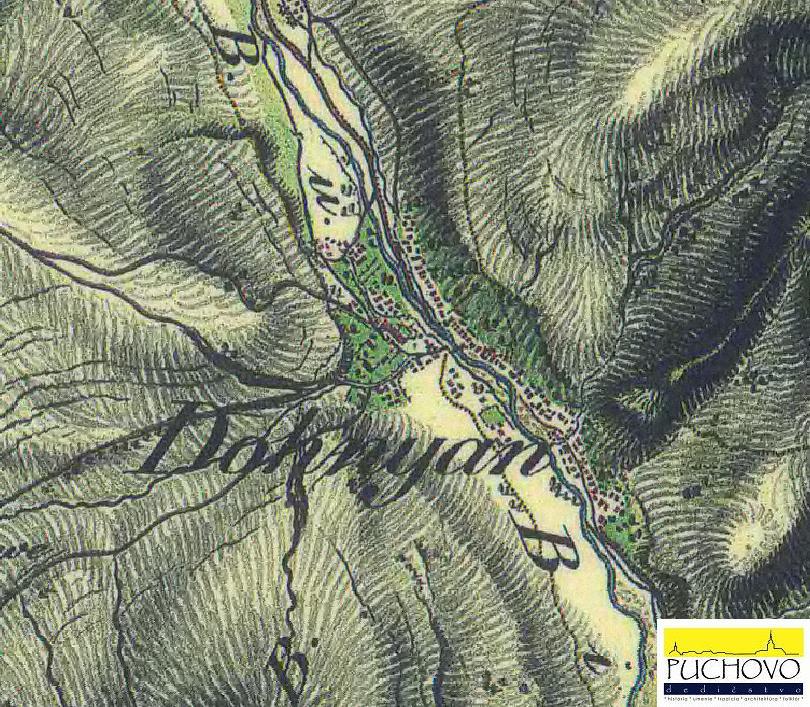 Dohňany na mape v r. 1819 až 1869