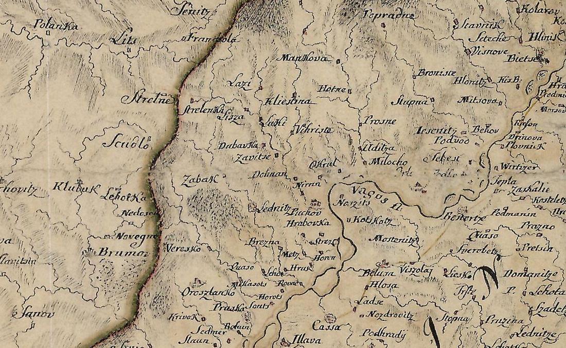Mapa z r. 1739, na ktorej Samuel Mikovíny zachytil okolie Púchova