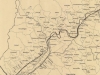 Mapa zachytila v roku 1912 katastrálne územia jednotlivých obcí v oblasti (s pomaďarčenými názvami) a zvýraznenú pôvodnú železničnú trať popri rieke Váh.