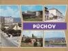 Farebná pohľadnica Púchova z r. 1976: Fučíkov park pred Makytou, starý Dom kultúry, Štefánikova ul., Ul. 1. mája a Nábrežie slobody