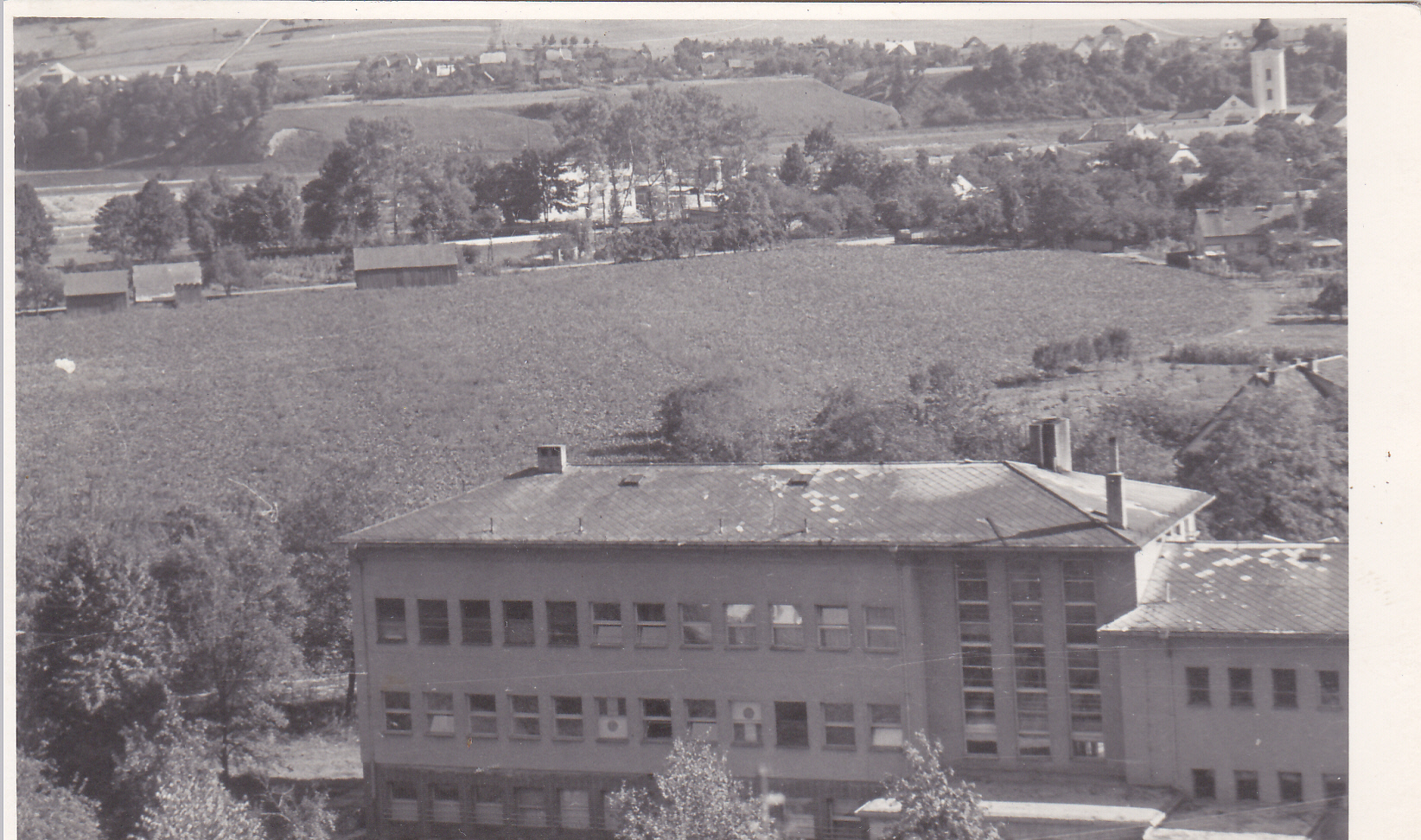 Fotografia lúky na mieste dnešného panelového sídliska Sedlište v r. 1965 (na zábere aj tzv. infekčné z cesty k Ilonke)