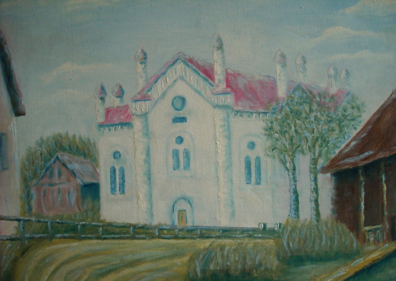 Maľba synagógy v obci Lúky, ktorá bola zničená na jar roku 1945